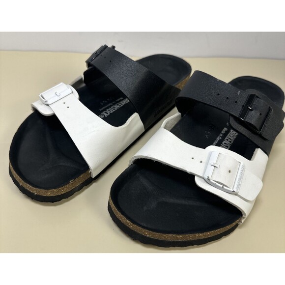 Birkenstock Arizona Split Two-Strap Black & White Sandals Size 40 W9 M7 - Picture 1 of 11